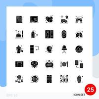 Editable Vector Line Pack of 25 Simple Solid Glyphs of location like window heart program Editable Vector Design Elements