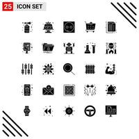 Set of 25 Commercial Solid Glyphs pack for medical add sweet checkout equipment Editable Vector Design Elements