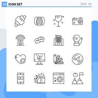 los iconos de estilo moderno de 16 líneas describen símbolos para uso general signo de icono de línea creativa aislado sobre fondo blanco paquete de 16 iconos vector