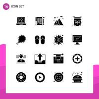 Pack of 16 Modern Solid Glyphs Signs and Symbols for Web Print Media such as misbaha christmas mountain candy travel Editable Vector Design Elements