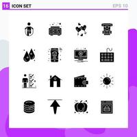 16 Universal Solid Glyphs Set for Web and Mobile Applications cryonics chamber time box love Editable Vector Design Elements