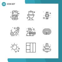 Vector Pack of 9 Outline Symbols Line Style Icon Set on White Background for Web and Mobile