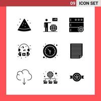 9 Icon Pack Solid Style Glyph Symbols on White Background Simple Signs for general designing vector