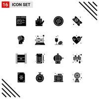 Pictogram Set of 16 Simple Solid Glyphs of critical ticket browser sport view Editable Vector Design Elements