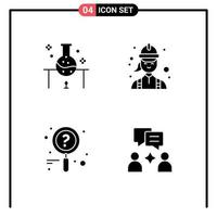 Group of 4 Modern Solid Glyphs Set for laboratory technician science experiment electrician research Editable Vector Design Elements