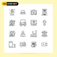 Modern Set of 16 Outlines Pictograph of worker employee health bag volume scale Editable Vector Design Elements