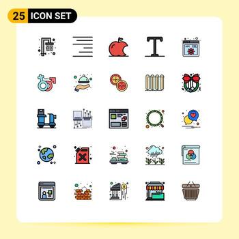 conjunto de color plano de línea llena de interfaz móvil de 25 pictogramas de programación masculina desarrollo intelectual api elementos de diseño vectorial editables vector