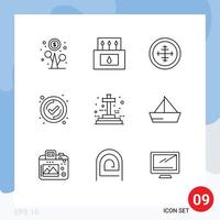 Modern Set of 9 Outlines Pictograph of grave user army tick target Editable Vector Design Elements