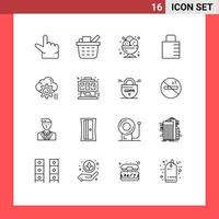 16 User Interface Outline Pack of modern Signs and Symbols of computing setting ice cream gear protect Editable Vector Design Elements