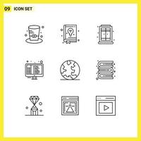 Universal Icon Symbols Group of 9 Modern Outlines of online earth home programming coding Editable Vector Design Elements