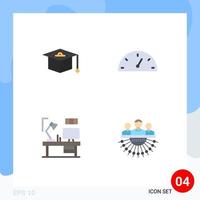Group of 4 Modern Flat Icons Set for cap computer dashboard table allocation Editable Vector Design Elements