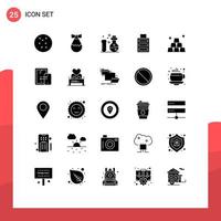 Pack of 25 Modern Solid Glyphs Signs and Symbols for Web Print Media such as technology connection battery mobile gold Editable Vector Design Elements