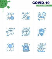 CORONAVIRUS 9 Blue Icon set on the theme of Corona epidemic contains icons such as bacteria life protect health beat viral coronavirus 2019nov disease Vector Design Elements