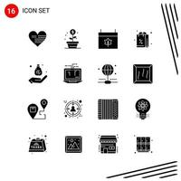 Collection of 16 Vector Icons in solid style Pixle Perfect Glyph Symbols for Web and Mobile Solid Icon Signs on White Background 16 Icons