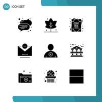 9 User Interface Solid Glyph Pack of modern Signs and Symbols of bank building architecture new year user delete Editable Vector Design Elements