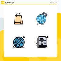 4 Thematic Vector Filledline Flat Colors and Editable Symbols of bag world globe buy globe online Editable Vector Design Elements