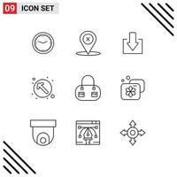 Mobile Interface Outline Set of 9 Pictograms of fashion up left delete pointer arrow Editable Vector Design Elements