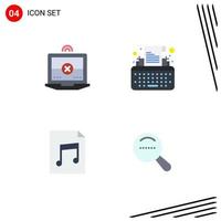 Pack of 4 creative Flat Icons of laptop file keys writer search Editable Vector Design Elements