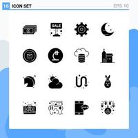 Mobile Interface Solid Glyph Set of 16 Pictograms of secretary job control envelope moon Editable Vector Design Elements