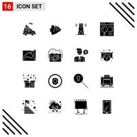 Set of 16 Modern UI Icons Symbols Signs for web page banner interface tower Editable Vector Design Elements