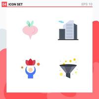 Group of 4 Flat Icons Signs and Symbols for food well building office analysis Editable Vector Design Elements