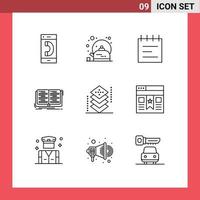 Pictogram Set of 9 Simple Outlines of design study cup lesson book Editable Vector Design Elements