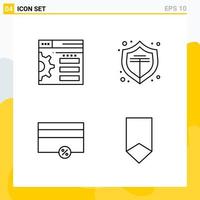 Collection of 4 Universal Line Icons Icon Set for Web and Mobile vector