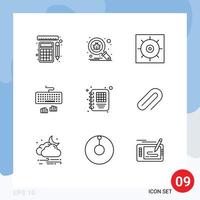 Universal Icon Symbols Group of 9 Modern Outlines of management business control typing interface Editable Vector Design Elements