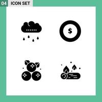 4 Universal Solid Glyph Signs Symbols of cloud fruit thanksgiving finance camp Editable Vector Design Elements