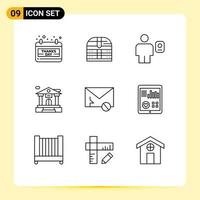 Outline Pack of 9 Universal Symbols of mail building avatar bank account profile Editable Vector Design Elements