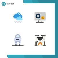 Flat Icon Pack of 4 Universal Symbols of cloud astronaut generator setting space Editable Vector Design Elements