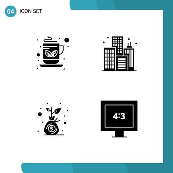 User Interface Pack of 4 Basic Solid Glyphs of breakfast investment green tea building aspect ratio Editable Vector Design Elements