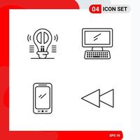 Creative Set of 4 Universal Outline Icons isolated on White Background vector