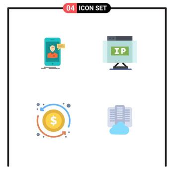 Modern Set of 4 Flat Icons and symbols such as chat arrow mobile ip exchange Editable Vector Design Elements