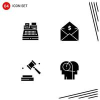 Collection of 4 Vector Icons in solid style Pixle Perfect Glyph Symbols for Web and Mobile Solid Icon Signs on White Background 4 Icons