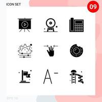 Group of 9 Solid Glyphs Signs and Symbols for hand gear call process conversation Editable Vector Design Elements