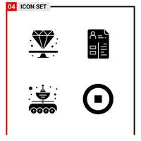 4 General Icons for website design print and mobile apps 4 Glyph Symbols Signs Isolated on White Background 4 Icon Pack vector