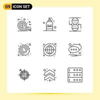 Set of 9 Modern UI Icons Symbols Signs for communication planet yoga astronomy sandclock Editable Vector Design Elements