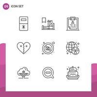Set of 9 Modern UI Icons Symbols Signs for camera break diagnosis like heart Editable Vector Design Elements