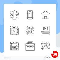 Modern Pack of 9 Icons Line Outline Symbols isolated on White Backgound for Website designing vector