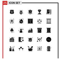 Group of 25 Modern Solid Glyphs Set for notebook jotter home game award Editable Vector Design Elements