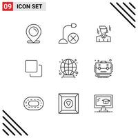 Group of 9 Outlines Signs and Symbols for global quadruple microphone media man Editable Vector Design Elements