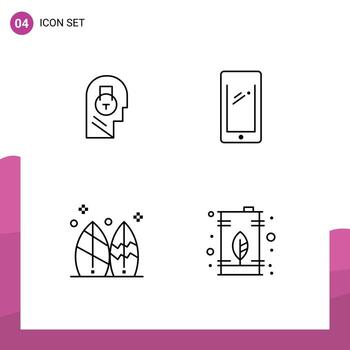 4 Universal Filledline Flat Colors Set for Web and Mobile Applications lock iphone data smart phone sport Editable Vector Design Elements