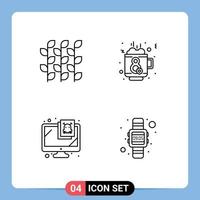 Mobile Interface Line Set of 4 Pictograms of autumn computer harvest day security Editable Vector Design Elements
