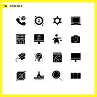 paquete de iconos de vectores de stock de 16 signos y símbolos de línea para edificios minoristas configuración de engranajes elementos de diseño de vectores editables para portátiles