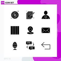 Mobile Interface Solid Glyph Set of 9 Pictograms of mail map check pin layout Editable Vector Design Elements