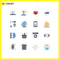 Modern Set of 16 Flat Colors Pictograph of development coding heart browser right Editable Pack of Creative Vector Design Elements