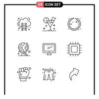 Set of 9 Commercial Outlines pack for computer trip glass map globe Editable Vector Design Elements