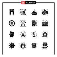 Set of 16 Solid Style Icons for web and mobile Glyph Symbols for print Solid Icon Signs Isolated on White Background 16 Icon Set vector