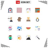 Modern Set of 16 Flat Colors Pictograph of hammer auction achieving website video player Editable Pack of Creative Vector Design Elements